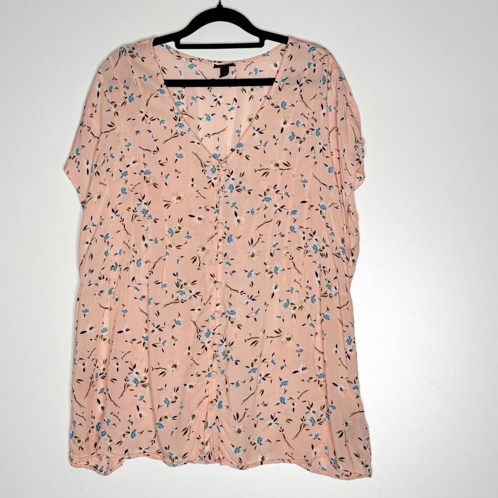 Torrid Floral Challis Button Fit Flare Blouse Peach Women's Plus Size 1X
